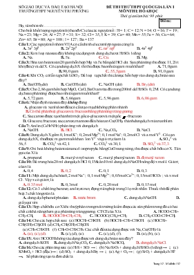 Đề thi thử THPT quốc gia lần I môn thi Hóa học thời gian làm bài 90 phút